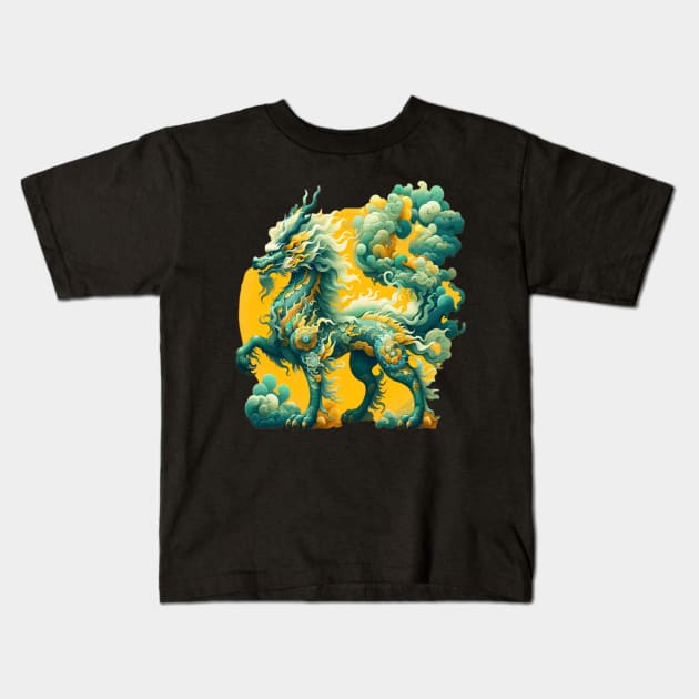 Chinese Qilin Kids T-Shirt by edtuer
